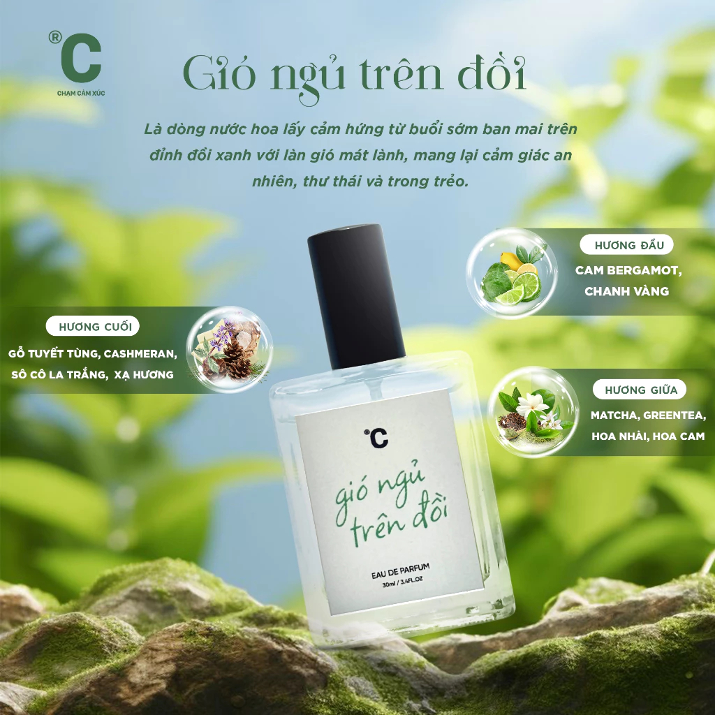 nước hoa mùi unisex chamvn gió ngủ trên Đồi, nước hoa thơm hương matcha tươi mát, an nhiên, sảng khoái, dễ chịu