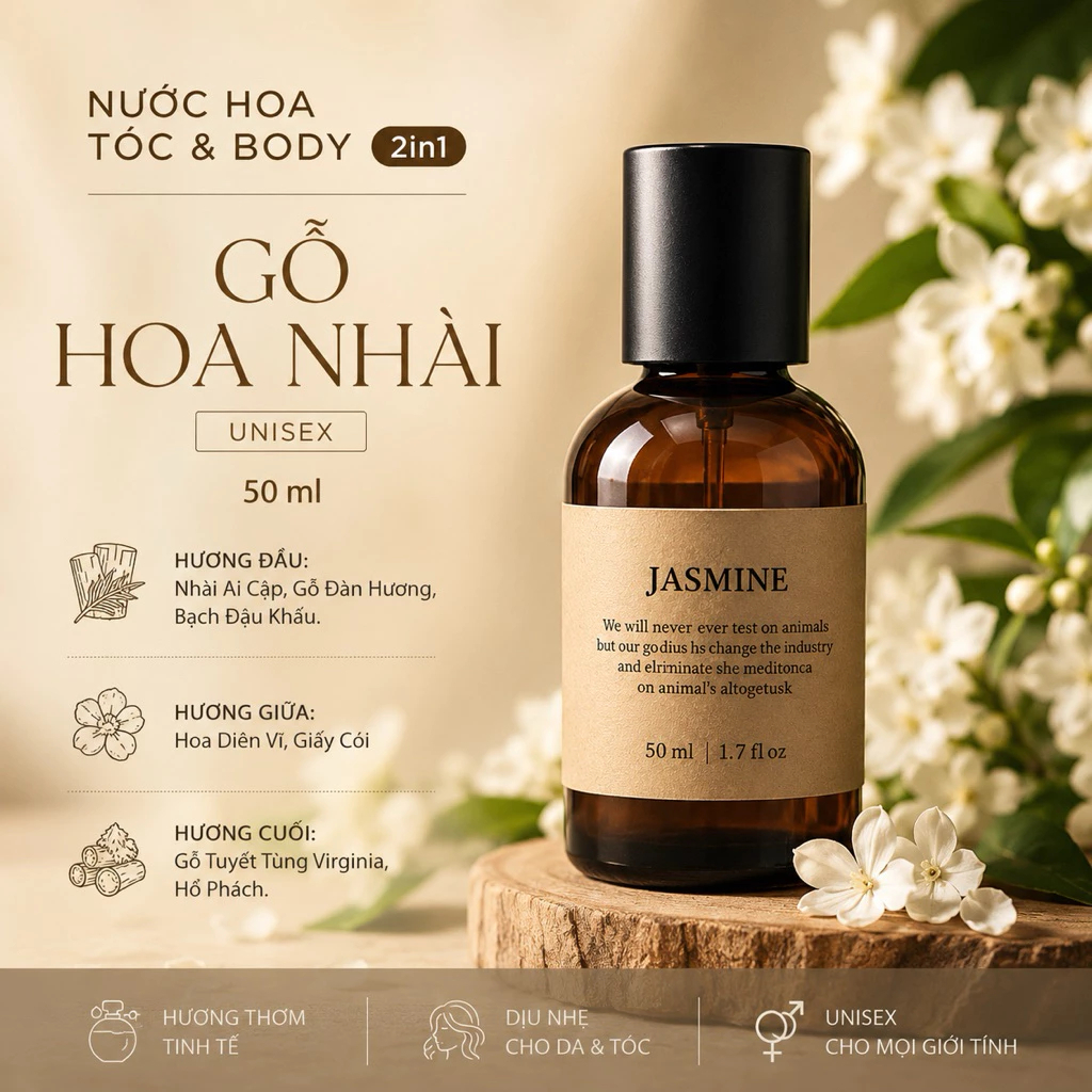 nƯỚc hoa tÓc & body 2in1 gỗ hoa nhài (unisex)
