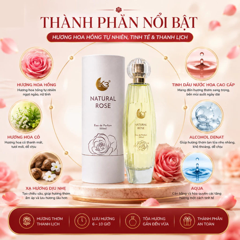 nước hoa natural rose 100ml eau de parfum hương hoa hồng tự nhiên, thanh lịch