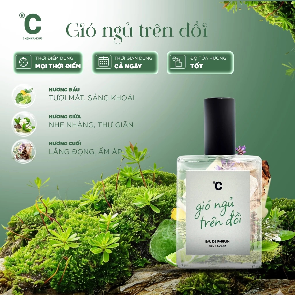 nước hoa mùi unisex chamvn gió ngủ trên Đồi, nước hoa thơm hương matcha tươi mát, an nhiên, sảng khoái, dễ chịu