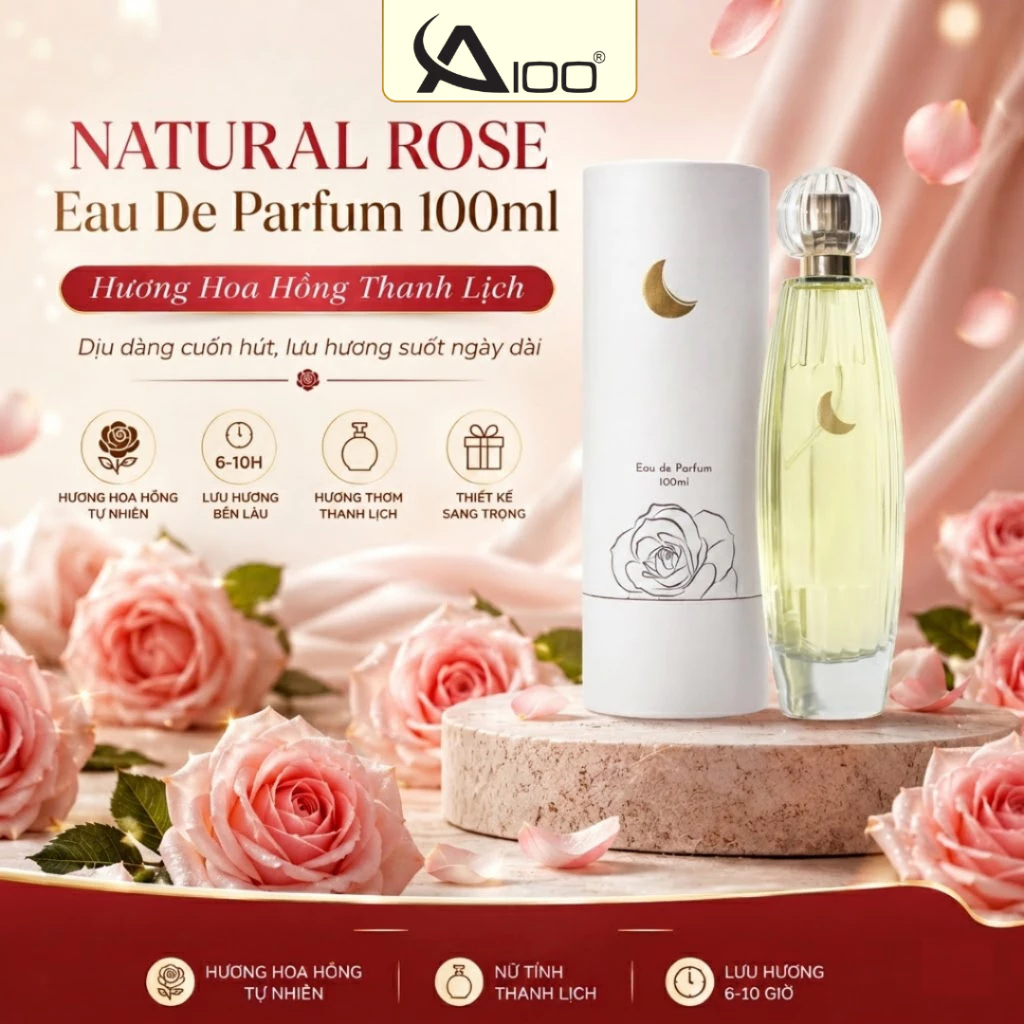 nước hoa natural rose 100ml eau de parfum hương hoa hồng tự nhiên, thanh lịch